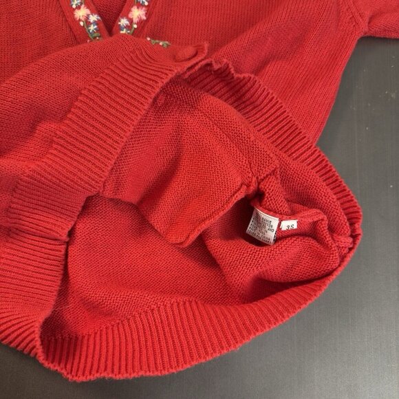 Vintage Talbots Susan Bristol Red Cotton Button Up Cardigan Floral Embroidered - Picture 14 of 14